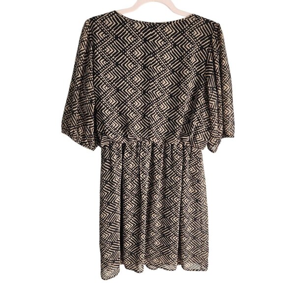 En Focus Dress 12 Brown Black Geometric Print Women's Short 3/4 Sleeve Lined - Picture 7 of 9